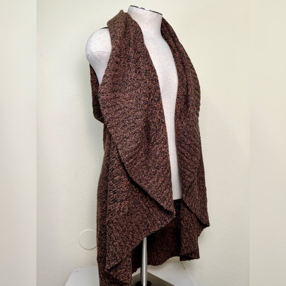 FEVER Brown & Black Marled Open Front Draped Cardigan Vest Extra Large - Picture 2 of 7